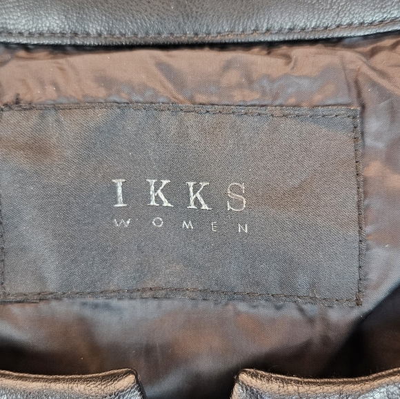 Ikks Women Moto Bomber Cropped Puffer Jacket Sz L Black Quilted Shell Rib Cuff - Picture 5 of 13